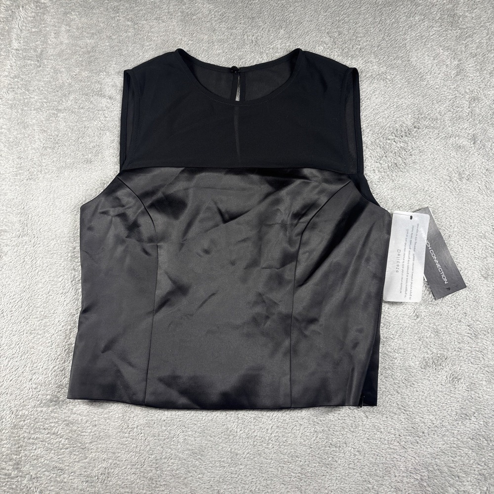French Connection Illusion Neck Top Women's Black Fitted Sleeveless Tank Size 2